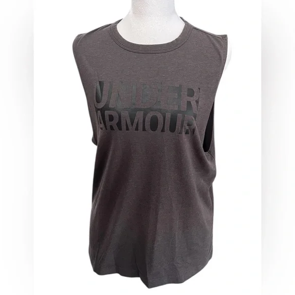5/$25 Under Armour Women's Dark Charcoal Muscle Tee with Black Logo - Picture 1 of 8